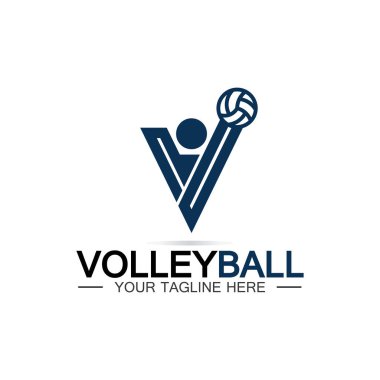 Voleybol logo ikonu tasarım vektör şablonu, modern tasarım, beyaz arka planda izole edilmiş, Voleybol Şampiyonası Logosu için kullanılabilir