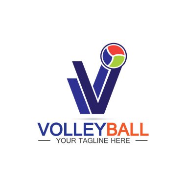 Voleybol logo ikonu tasarım vektör şablonu, modern tasarım, beyaz arka planda izole edilmiş, Voleybol Şampiyonası Logosu için kullanılabilir