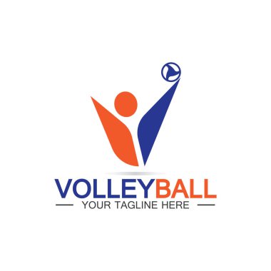 Voleybol logo ikonu tasarım vektör şablonu, modern tasarım, beyaz arka planda izole edilmiş, Voleybol Şampiyonası Logosu için kullanılabilir