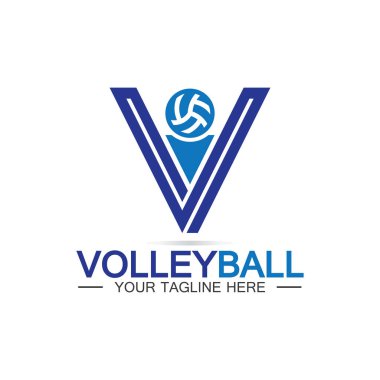 Voleybol logo ikonu tasarım vektör şablonu, modern tasarım, beyaz arka planda izole edilmiş, Voleybol Şampiyonası Logosu için kullanılabilir