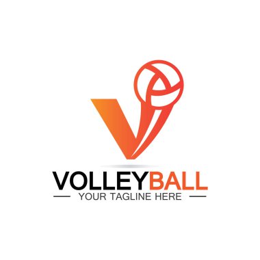 Voleybol logo ikonu tasarım vektör şablonu, modern tasarım, beyaz arka planda izole edilmiş, Voleybol Şampiyonası Logosu için kullanılabilir