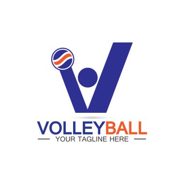 Voleybol logo ikonu tasarım vektör şablonu, modern tasarım, beyaz arka planda izole edilmiş, Voleybol Şampiyonası Logosu için kullanılabilir