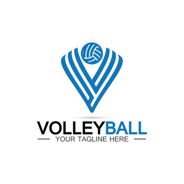 Voleybol logo ikonu tasarım vektör şablonu, modern tasarım, beyaz arka planda izole edilmiş, Voleybol Şampiyonası Logosu için kullanılabilir