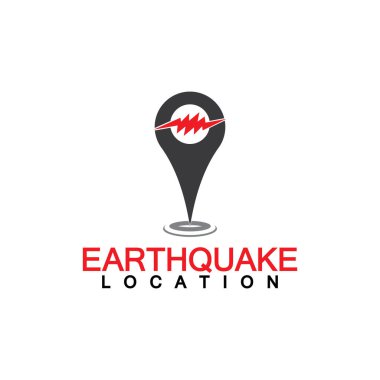 Earthquake Location logo Icon design Isolated on White Background. Map Pin and Earthquake Icon clipart