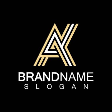 Alfabe Harfleri AK veya KA logo tasarım şablonu