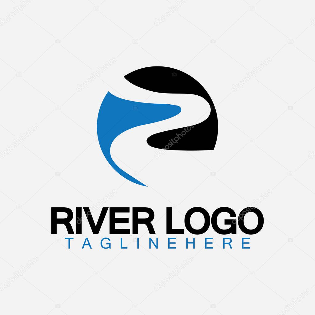 Logo of river, creek, river bank and water flow.