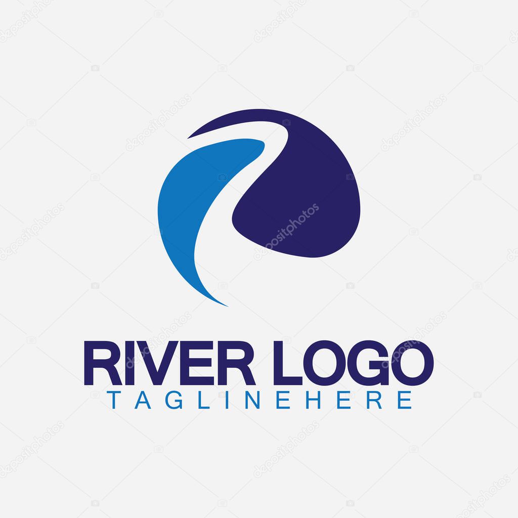Logo of river, creek, river bank and water flow.