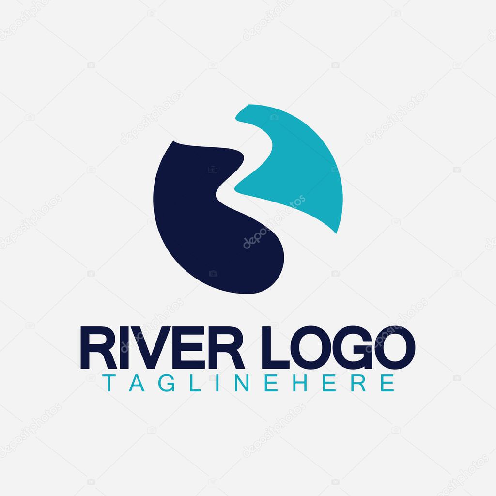 Logo of river, creek, river bank and water flow.