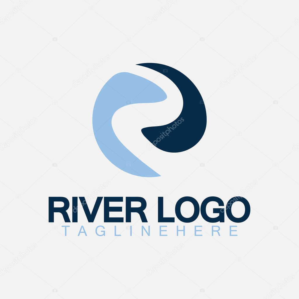 Logo of river, creek, river bank and water flow.