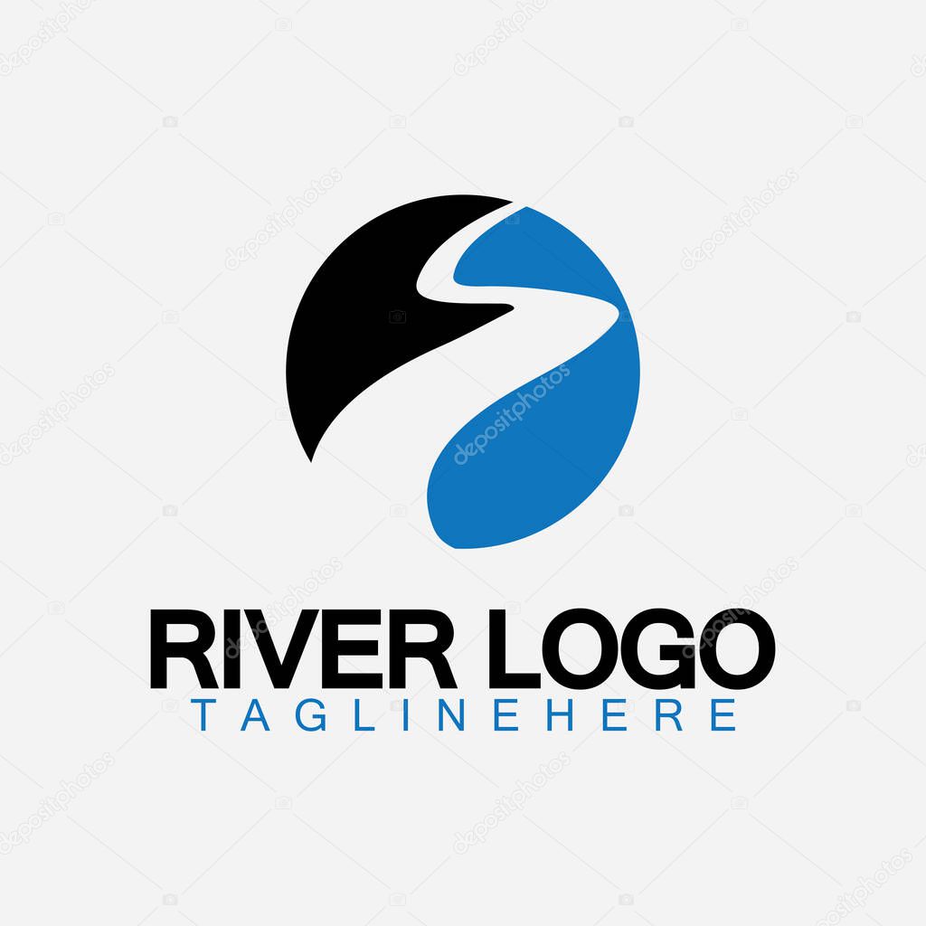 Logo of river, creek, river bank and water flow.