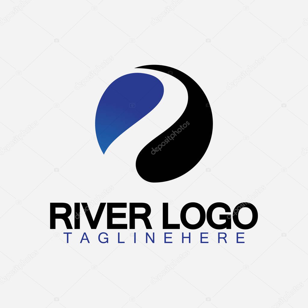 Logo of river, creek, river bank and water flow.