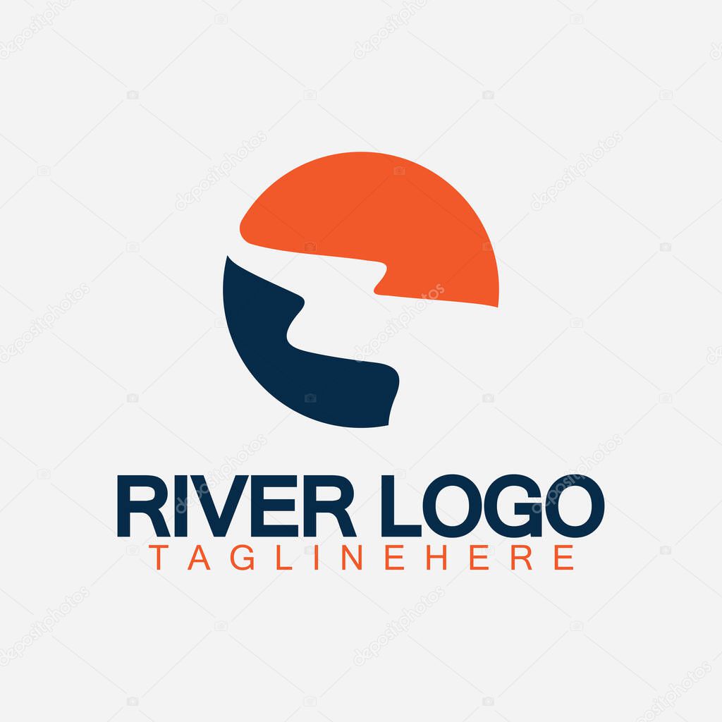 Logo of river, creek, river bank and water flow.