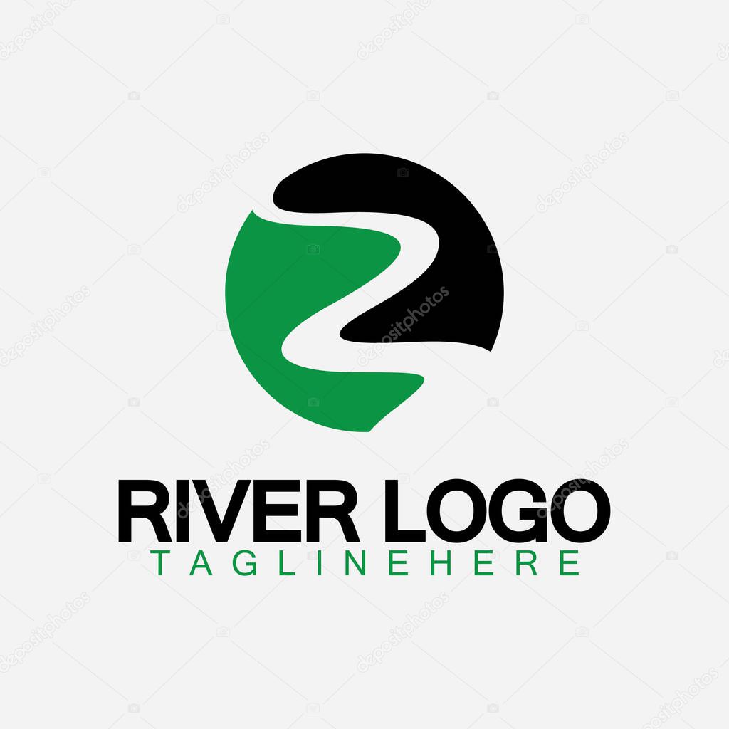 Logo of river, creek, river bank and water flow.