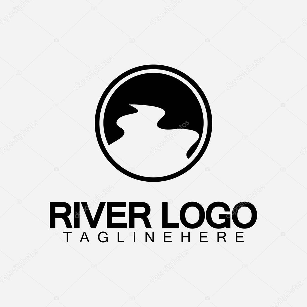 Logo of river, creek, river bank and water flow.