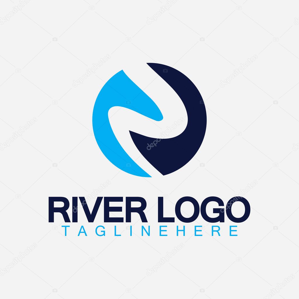 Logo of river, creek, river bank and water flow.