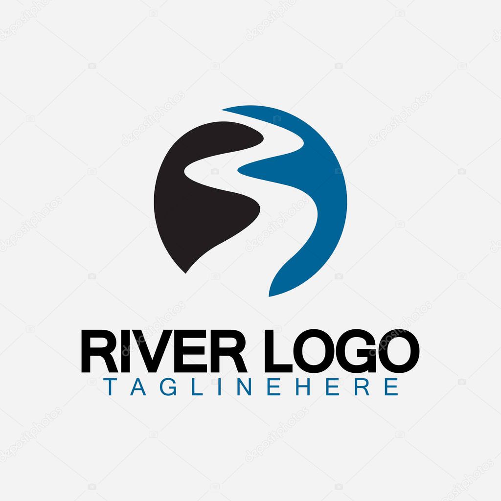 Logo of river, creek, river bank and water flow.