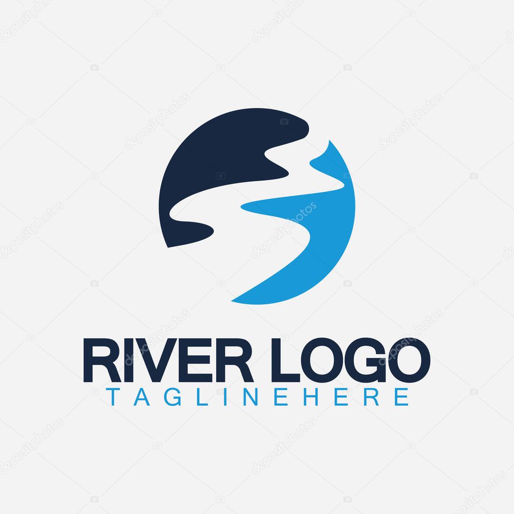 Logo of river, creek, river bank and water flow.