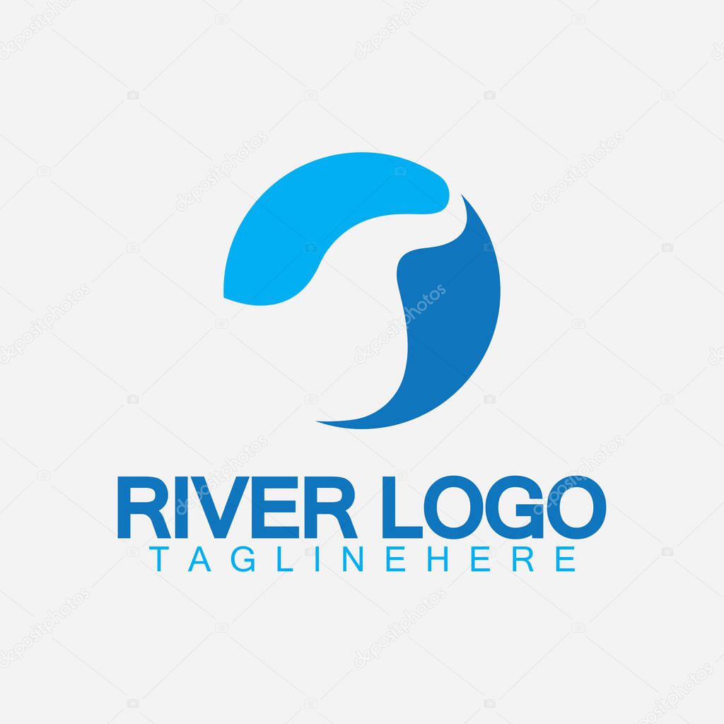 Logo of river, creek, river bank and water flow.