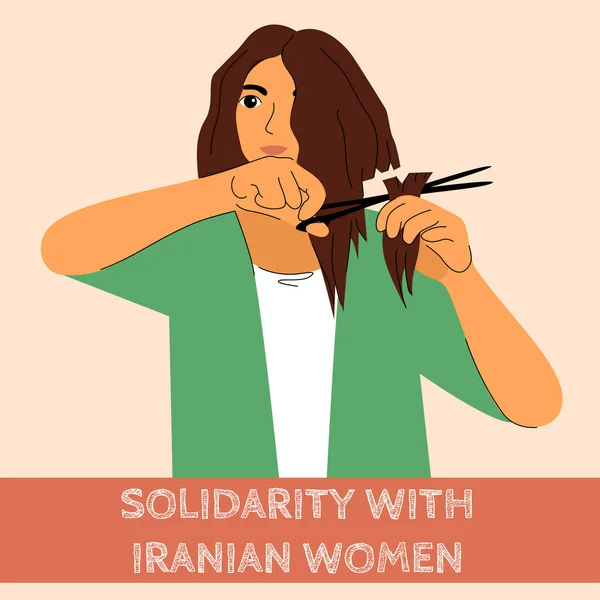 Meisje Knipte Haar Voor Solidariteit Met Iraanse Vrouwen Protesteren Voor — Stockvector