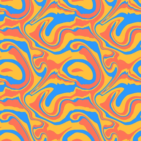 Abstraktes Muster Aus Flüssigem Marmor Von 1970 Rot Gelb Blau — Stockvektor