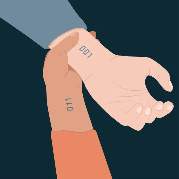 Δύο Χέρια Τατουάζ Αριθμούς Ευρετήρια Στον Καρπό Χέρι Κωδικό Σήμα — Διανυσματικό Αρχείο