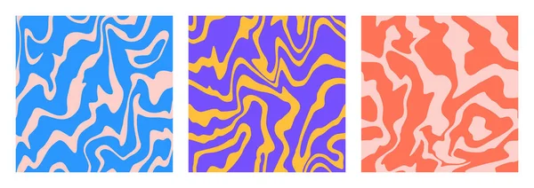 1970 Retro Groovy Wellen Nahtlose Muster Swirl Psychedelische Trippy Texturen — Stockvektor