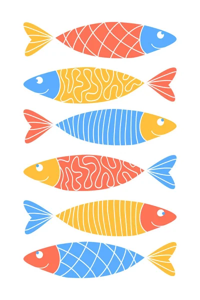 귀여운 정어리가 포스터입니다 Zentangle 물고기 모티프를 훔친다 아이들을 재미있는 긍정적 — 스톡 벡터