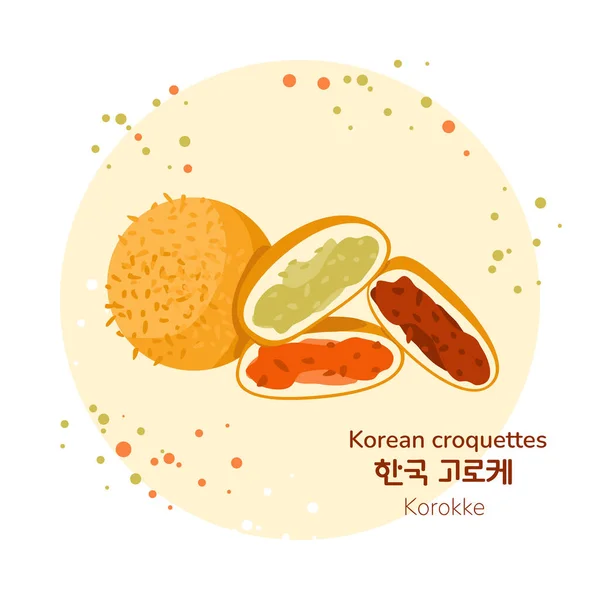 Cartel Tradicional Croquetas Comida Callejera Coreana Korokke Coreano Traducción Croquetas — Archivo Imágenes Vectoriales
