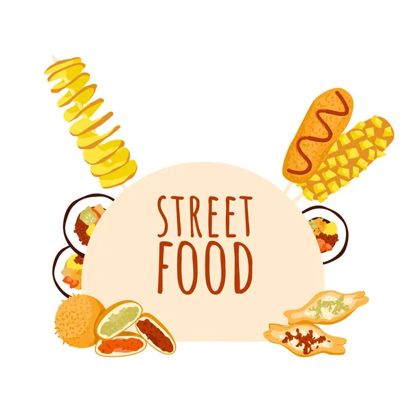 Asian Street Food Bun Shaped Border Korean Street Food Festival — Stock Vector