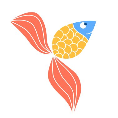 Abstract doodle aquarium fish silhouette. Colorful fantasy naive childish flat zentagle gold fish icon. Funny marine mascote. Vector illustration.