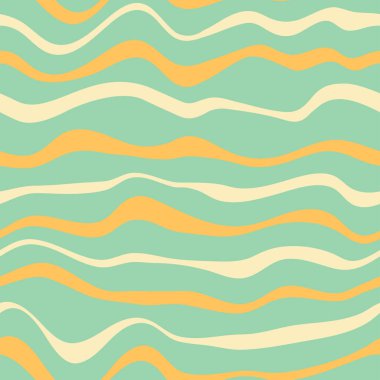 Retro dalgalı, pürüzsüz desen. 1970 'lerin çarpık arka planı, 1960' ların klasik tarzı. Poster tekstil kağıdı için sıvı kıvrımlı, soyut psikedelik şablon. Vektör illüstrasyonu.