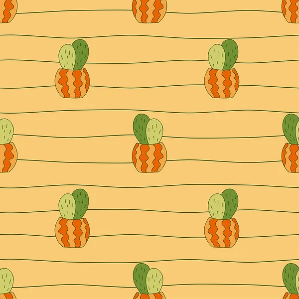 Cactus Mignons Dans Des Pots Céramique Motif Sans Couture Mince — Image vectorielle