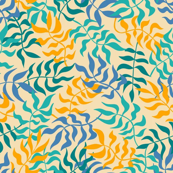 Abstracto Ondulado Hojas Patrón Sin Costura Almuerzos Árboles Dibujados Mano — Archivo Imágenes Vectoriales