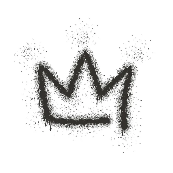 涂鸦风格的皇冠 有黑色和白色的过度喷涂 喷涂冠标志图标与泄漏飞溅飞溅滴 矢量说明 — 图库矢量图片