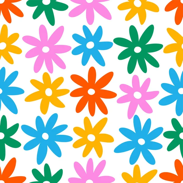 Handgezeichnete Bunte Gänseblümchen Nahtloses Muster Vintage Hippie Y2K Blume Hintergrund — Stockvektor