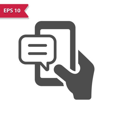 Hand Holding Smartphone with Chat Bubble Icon. Text Message, Texting