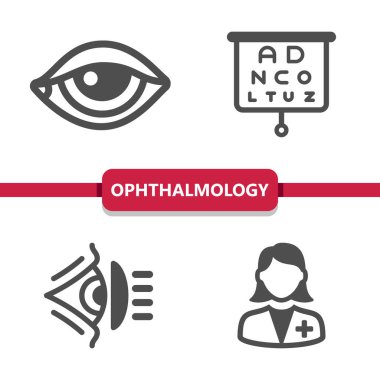 Oftalmoloji Simgeleri. Sağlık hizmetleri, sağlık hizmetleri, tıbbi vektör simgesi