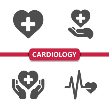 Kardiyoloji İkonları. Sağlık hizmetleri, sağlık hizmetleri, tıbbi vektör simgesi