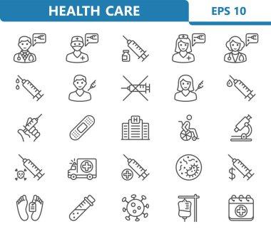 Healthcare Icons. Healthcare, health care, medical vector icon set clipart