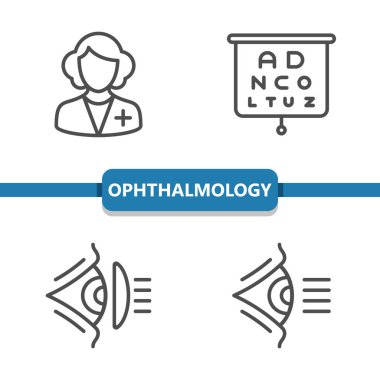 Oftalmoloji Simgeleri. Sağlık hizmetleri, sağlık hizmetleri, tıbbi vektör simgesi