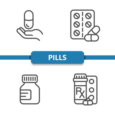 İkon haplar. Sağlık hizmetleri, sağlık hizmetleri, tıbbi vektör simgesi