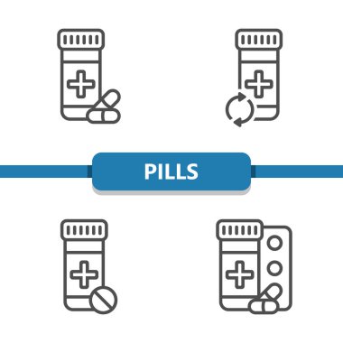 İkon haplar. Sağlık hizmetleri, sağlık hizmetleri, tıbbi vektör simgesi