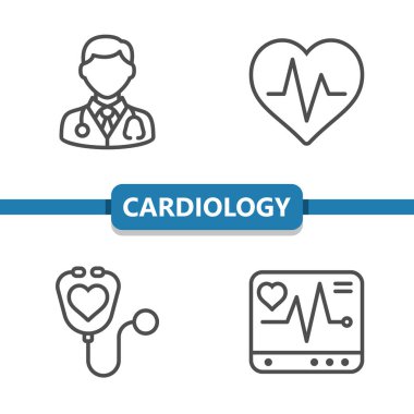 Kardiyoloji İkonları. Sağlık hizmetleri, sağlık hizmetleri, tıbbi vektör simgesi