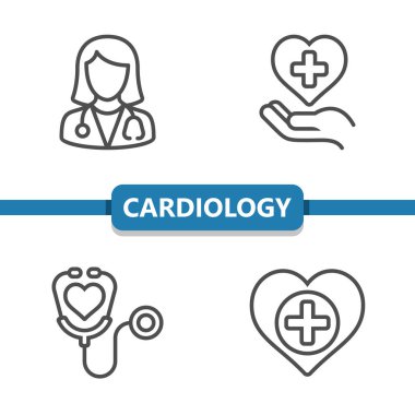 Kardiyoloji İkonları. Sağlık hizmetleri, sağlık hizmetleri, tıbbi vektör simgesi