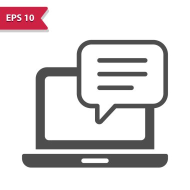 Sohbet Bubble Simgesi olan dizüstü bilgisayar. Profesyonel vektör simgesi.