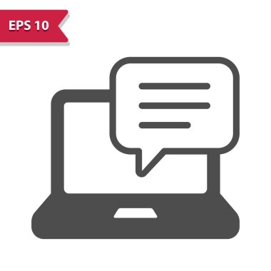 Sohbet Bubble Simgesi olan dizüstü bilgisayar. Profesyonel vektör simgesi.