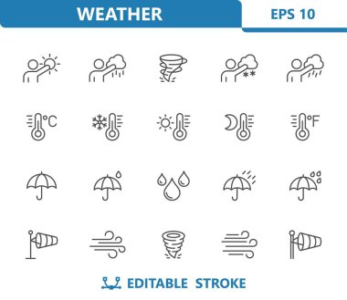 Hava Simgeleri - Hava Durumu, Hava Durumu, Meteorolog, Hava Durumu, Sıcaklık, Termometre, Şemsiye, Yağmur, Rüzgar