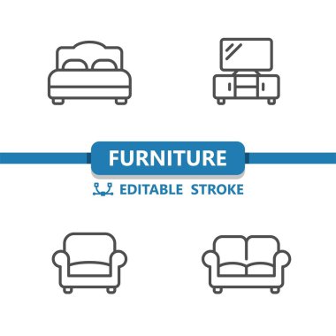 Mobilya Simgeleri. Yatak, Kanepe, Kanepe, TV standı, Koltuk Simgesi