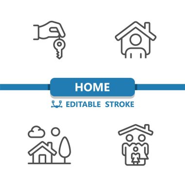 Ev Simgeleri. El, Anahtar, Ev, Emlakçı, Aile, Emlak Simgesi