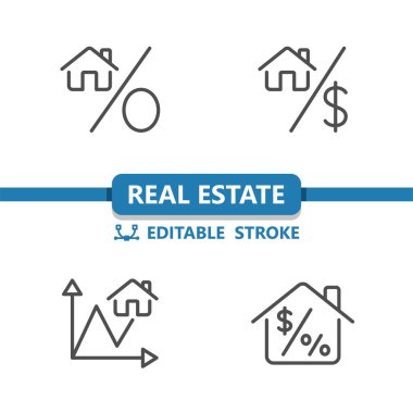 Emlak Simgeleri. İpotek, Ev, Ev, Yüzde Simgesi